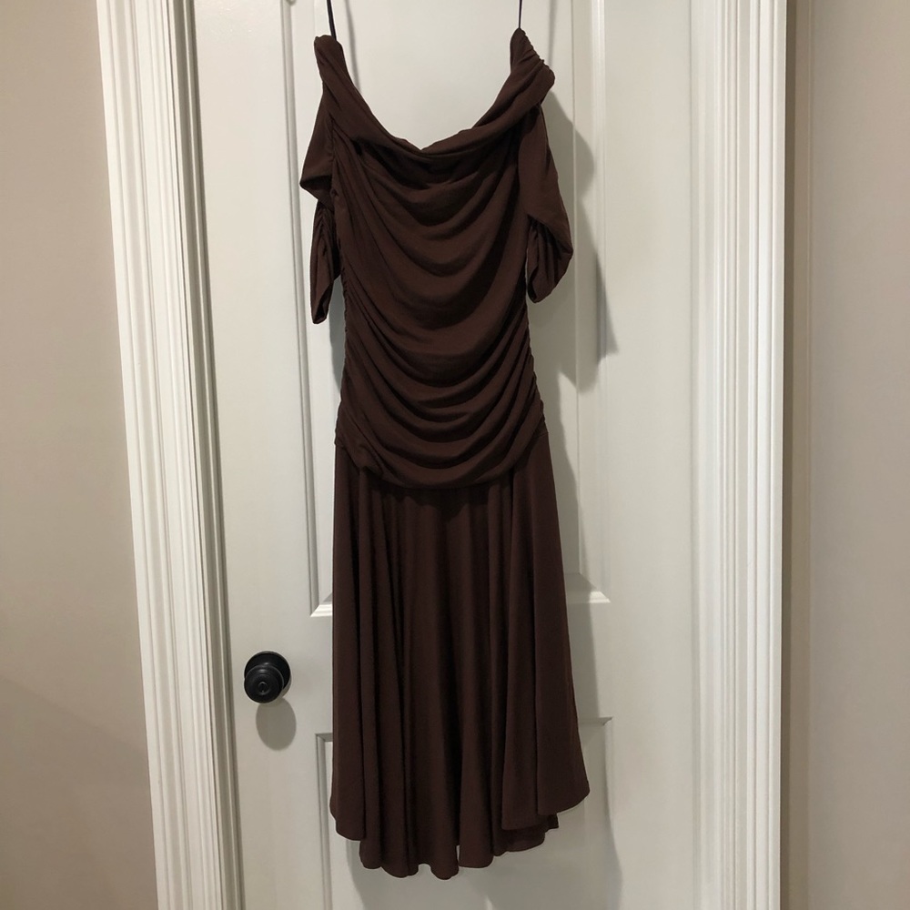 Melissa Masse Brown Knit Drop Waist Dress